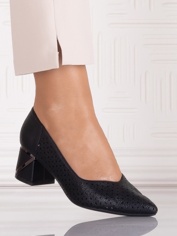 Pantofi dama cu toc Negrii din Piele Ecologica Benvia