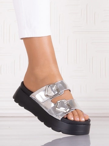 Papuci damă Argintii din piele Ecologica Horsara