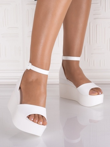 Sandale damă cu platformă Albe din piele Ecologica Wasna