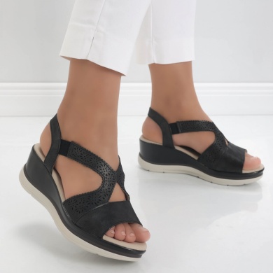 Sandale dama cu platforma Negre din Piele Ecologica Yura - Img 3