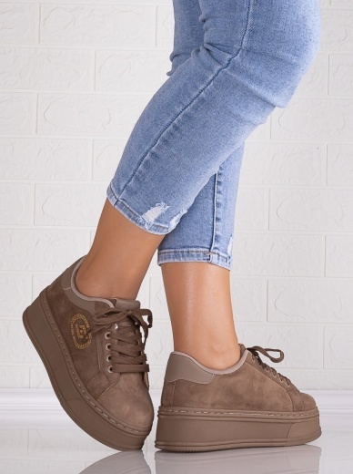 Sneakers dama cu platforma Khaki din Piele Ecologica Intoarsa Anasya - Img 3
