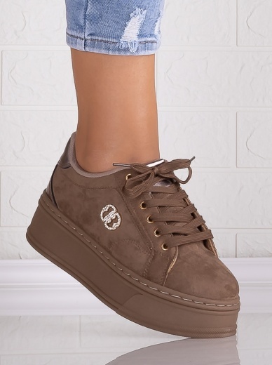 Sneakers dama cu platforma Khaki din Piele Ecologica Intoarsa Zenda - Img 2