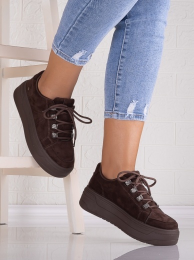 Sneakers dama cu platforma Maro din Piele Ecologica Intoarsa Davena - Img 2