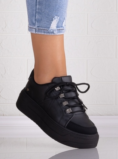 Sneakers dama cu platforma Negri din Piele Ecologica Davena - Img 3