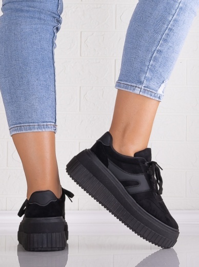 Sneakers dama cu platforma Negri din Piele Ecologica Intoarsa Nevasa