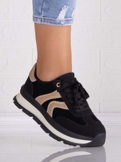 Sneakers dama cu platforma Negri din Piele Ecologica Intoarsa Suziana