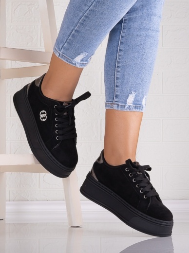 Sneakers dama cu platforma Negri din Piele Ecologica Intoarsa Zenda
