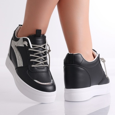 Surija Ladies Μαύρο Μαύρο Οργανικό Δερμάτινο Sneakers - Img 3