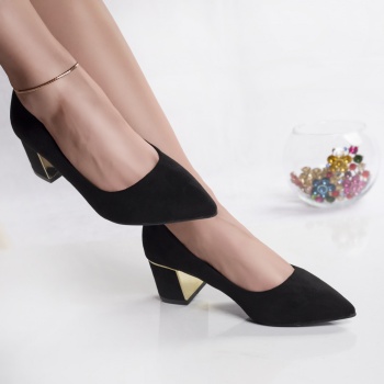 Γυναικεία μαύρα παπούτσια με τακούνι από eco leather γυρισμένο kila - Img 3