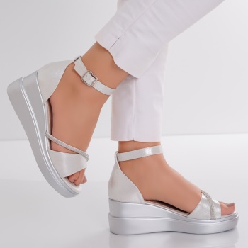 Γυναικεία σανδάλια πλατφόρμα Silver Organic Leather Pelea - Img 7