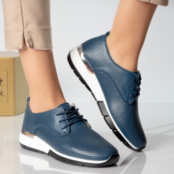 Γυναικεία casual παπούτσια navy blue φυσικό δέρμα lamita