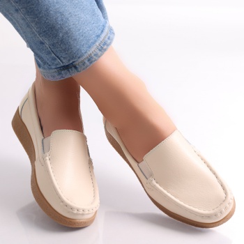 Κυρίες casual παπούτσια Beige φυσικό δέρμα Danina