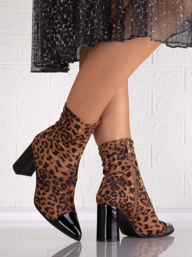 Botine Dama cu toc Animal print din Textil Salara - Img 2