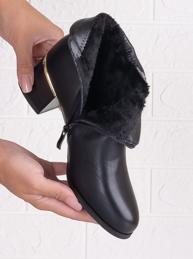 Botine Dama Imblanite cu toc Negre din Piele Ecologica Livoria - Img 7