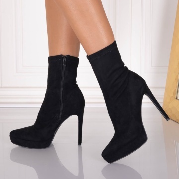 Botine dama Negre din Piele Ecologica Intoarsa Emillya