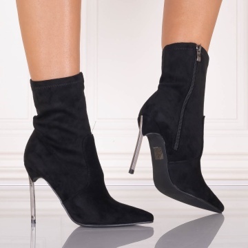 Botine dama Negre din Piele Ecologica Intoarsa Finana