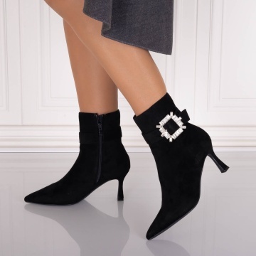 Botine dama Negre din Piele Ecologica Intoarsa Oranda