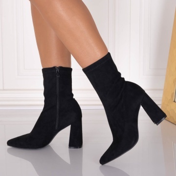 Botine dama Negre din Piele ecologica Intoarsa Rumia