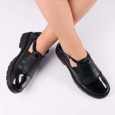 Crisbel Ladies Casual Μαύρα παπούτσια σε οικολογικό δέρμα με κορδόνια - Img 6