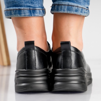 Edaro Ladies' Μαύρο Φυσικό Δερμάτινο Αθλητικό Παπούτσι - Img 5