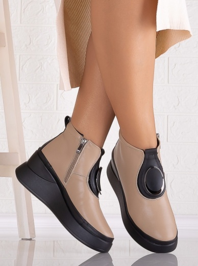 Ghete dama cu platforma Khaki din Piele Naturala Adaria