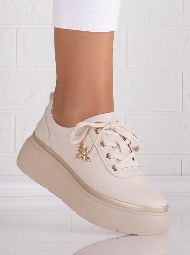 Pantofi dama casual Bej din Piele Naturala Letisa - Img 4