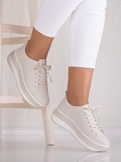 Pantofi dama casual Bej din Piele Naturala Shula - Img 3