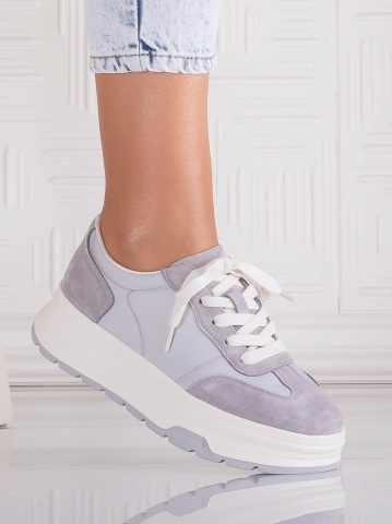 Pantofi dama casual Gri din Piele Naturala Intoarsa si textil Narella