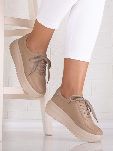 Pantofi dama casual Khaki din Piele Naturala Delaia - Img 2