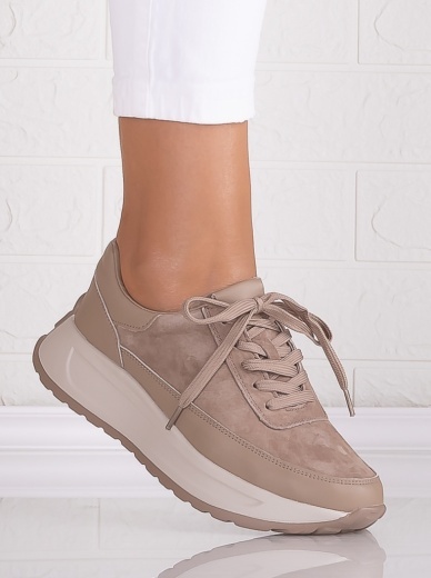 Pantofi dama casual Khaki din Piele Naturala Intoarsa Morela