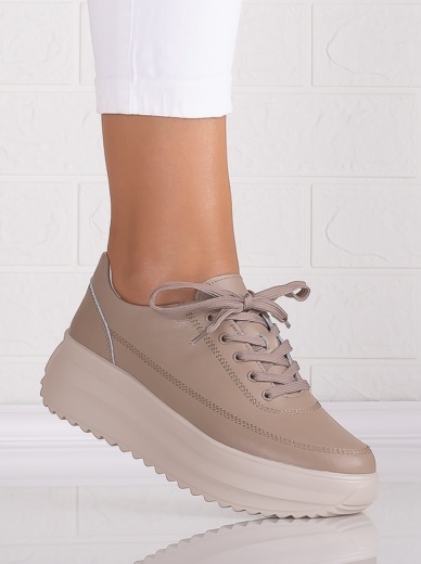 Pantofi dama casual Khaki din Piele Naturala Lerana - Img 2