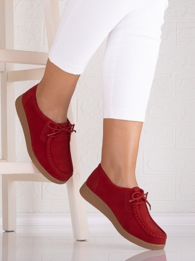 Pantofi dama casual Rosii din Piele Naturala Intoarsa Alenasa - Img 3