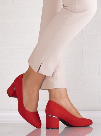 Pantofi dama cu toc Rosii din Piele Ecologica Intoarsa Loreya