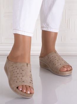 Papuci damă Kaki din piele ecologică Alonura - Img 4