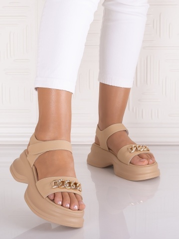 Sandale damă cu platformă Kaki din piele Ecologica Herra