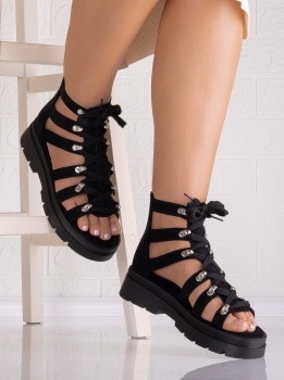 Sandale dama cu platforma Negre din piele ecologica Hurganda