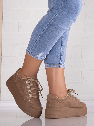 Sneakers dama cu platforma Khaki din Piele Ecologica Intoarsa Davena - Img 3