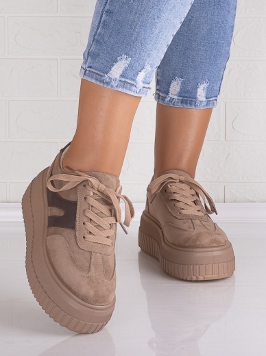 Sneakers dama cu platforma Khaki din Piele Ecologica Intoarsa Nevasa - Img 6