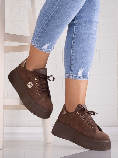 Sneakers dama cu platforma Maro din Piele Ecologica Intoarsa Masega - Img 3
