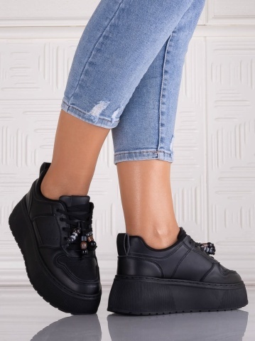 Sneakers dama cu platforma Negri din Piele Ecologica Arenia