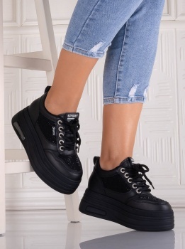 Sneakers dama cu platforma Negri din Piele Ecologica Danisia - Img 3