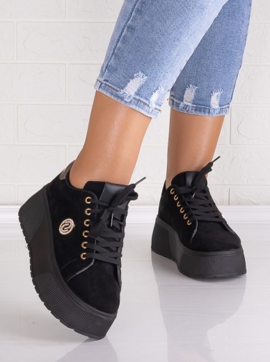Sneakers dama cu platforma Negri din Piele Ecologica Intoarsa Masega - Img 4