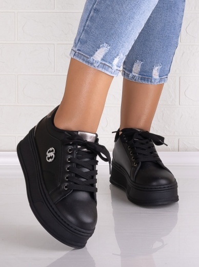 Sneakers dama cu platforma Negri din Piele Ecologica Zenda - Img 4