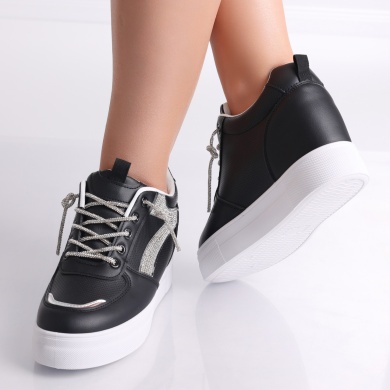 Surija Ladies Μαύρο Μαύρο Οργανικό Δερμάτινο Sneakers - Img 4