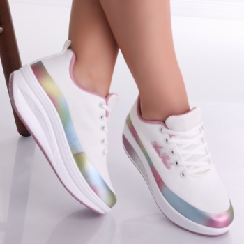 Γυναικεία λευκά/ροζ sneakers από την Textil Riana - Img 2
