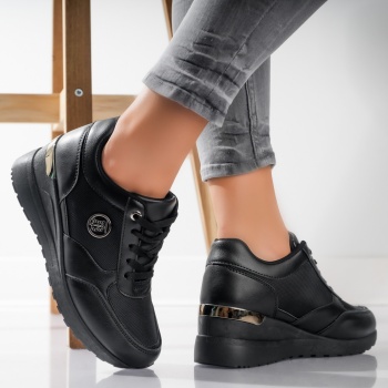 Γυναικεία sneakers με πλατφόρμες Μαύρα σε Ilea Organic Leather και Textile - Img 2