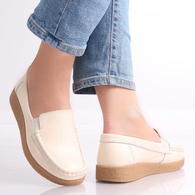 Κυρίες casual παπούτσια Beige φυσικό δέρμα Danina - Img 3