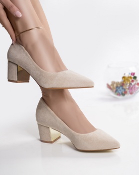 Μπεζ γυναικεία παπούτσια με τακούνι από eco leather kila - Img 2