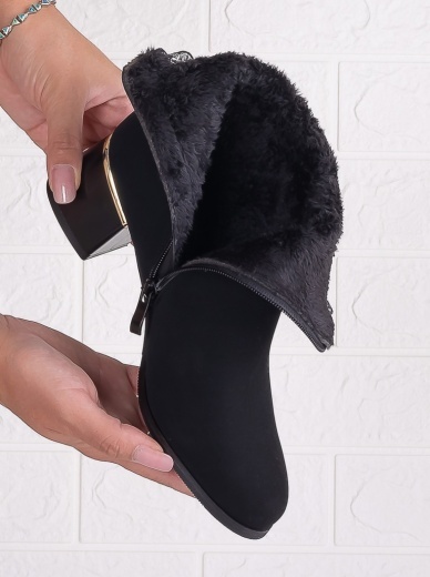 Botine Dama Imblanite cu toc Negre din Piele Ecologica Intoarsa Solea - Img 6
