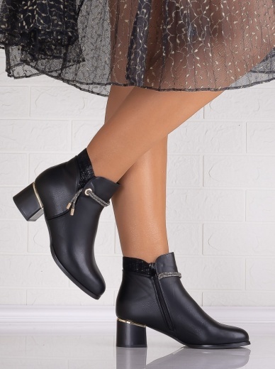 Botine Dama Imblanite cu toc Negre din Piele Ecologica Livoria - Img 4